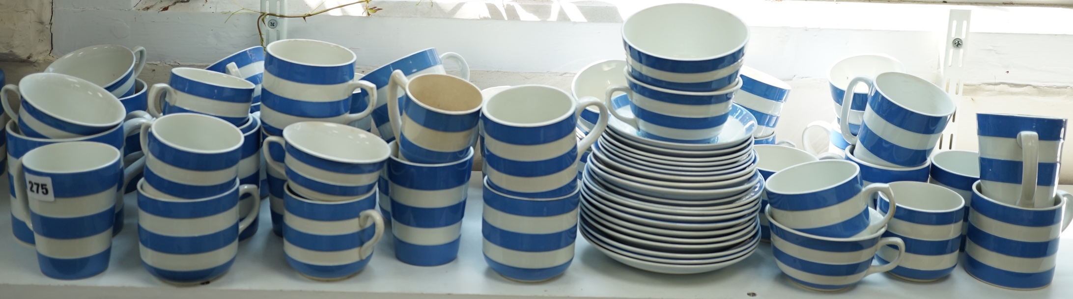 T.G.Green Cornish Kitchenware, a collection of assorted tea and coffee cups, saucers and beakers, approximately sixty pieces, Green Shield marks. Condition - poor, fair and good